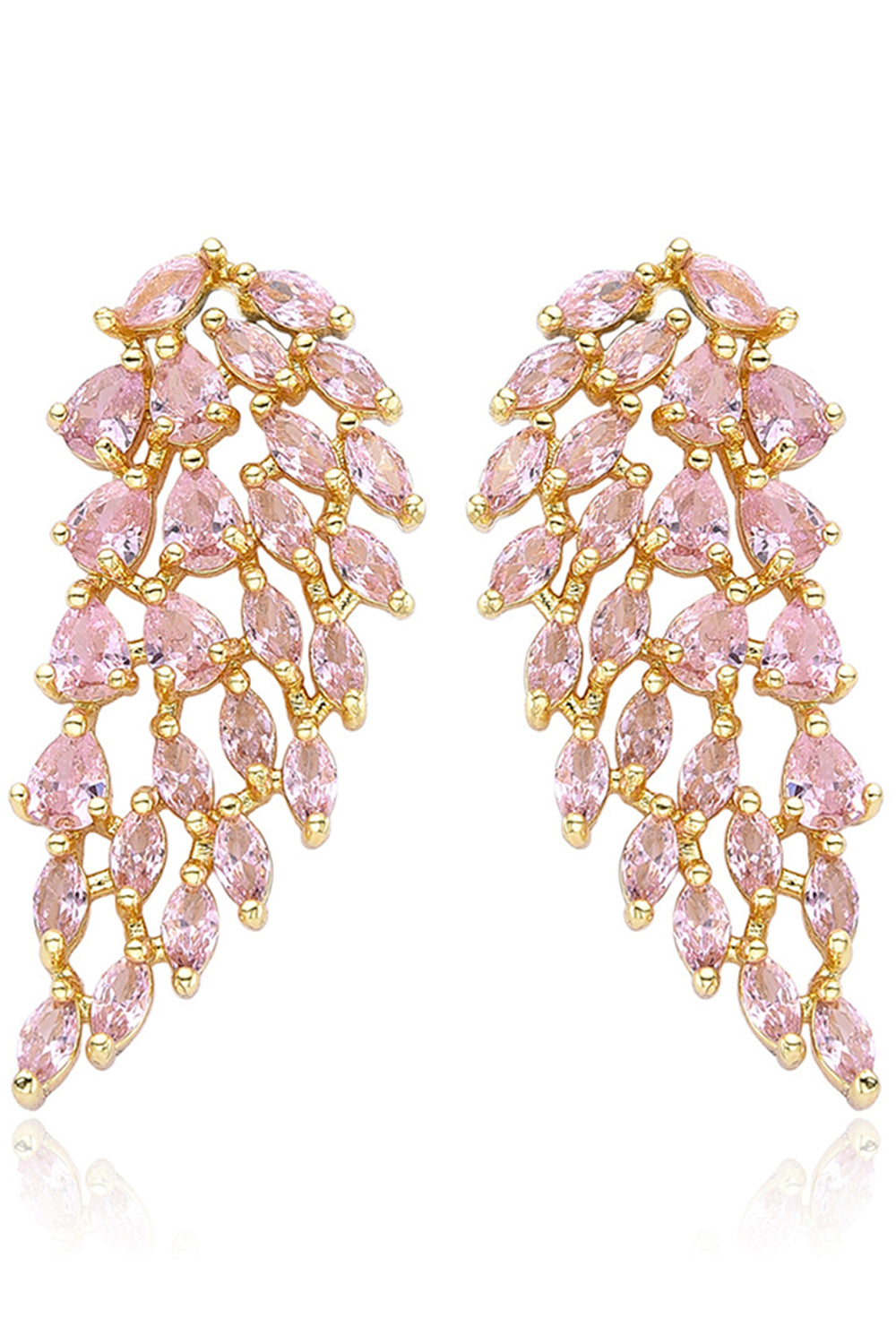 Pink Rhinestone Gold-Plated Dangle Earrings