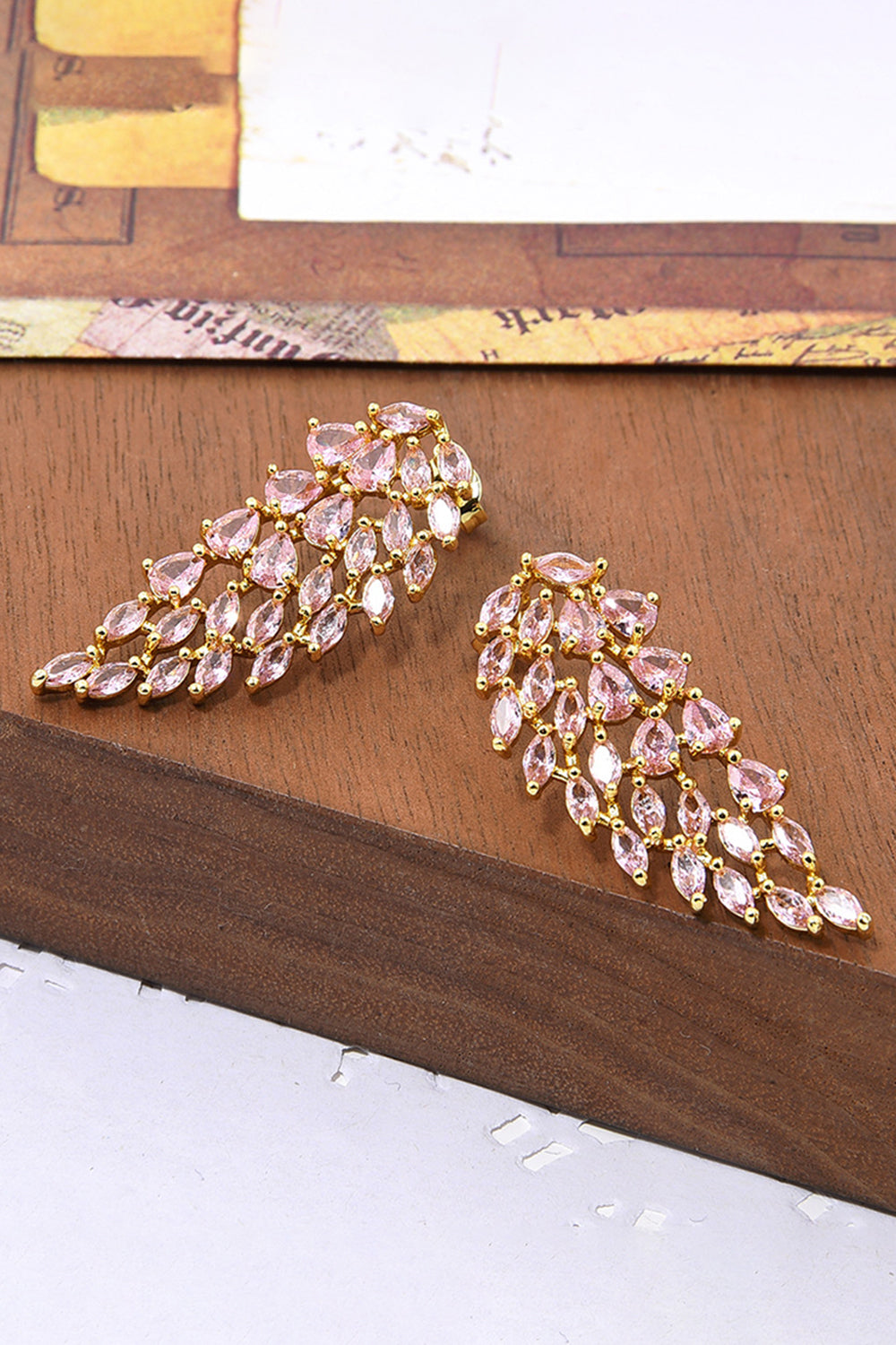 Pink Rhinestone Gold-Plated Dangle Earrings