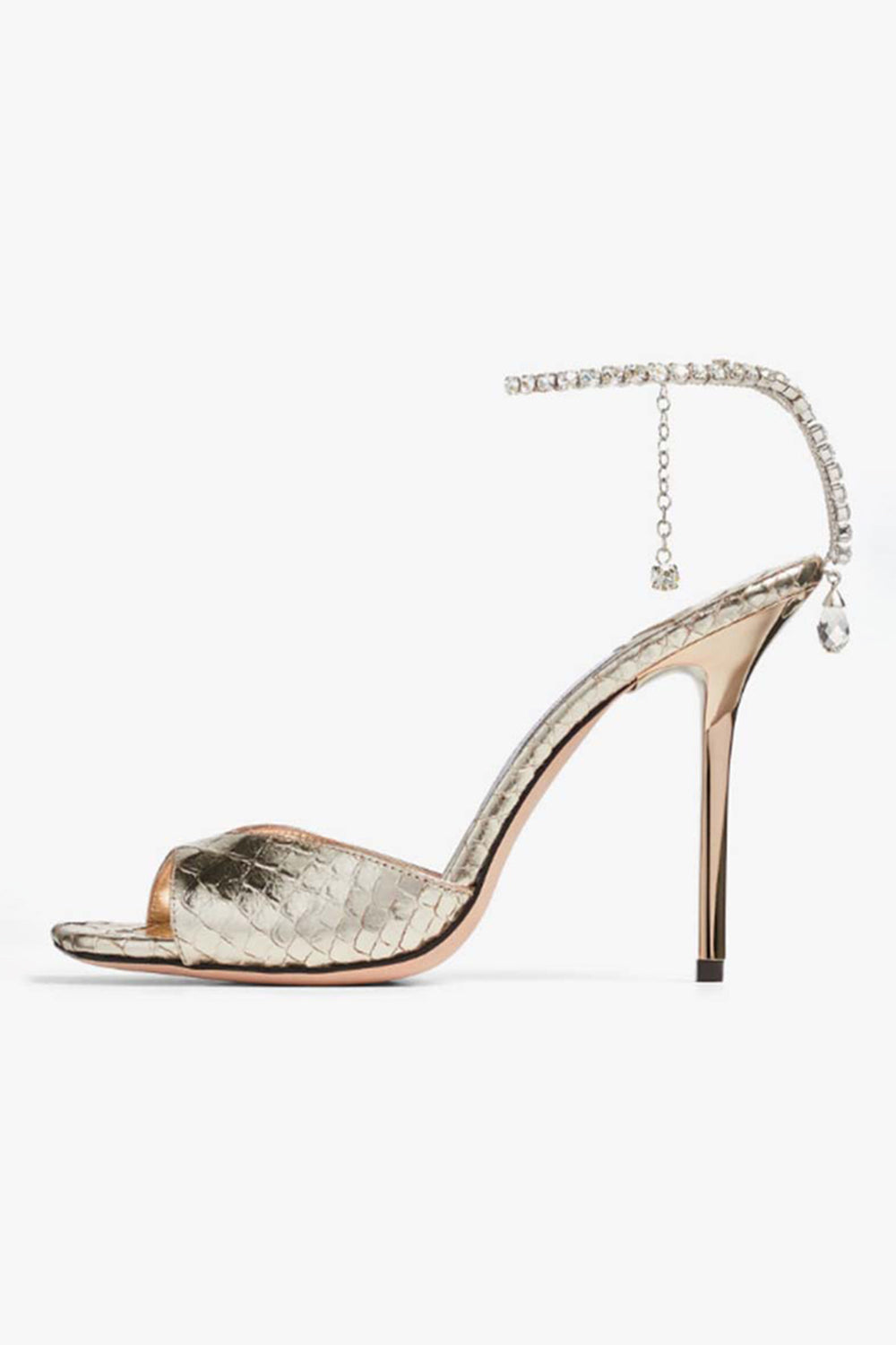 Dark Green Open Toe Stiletto Heels With Rhinestones Ankle Strap