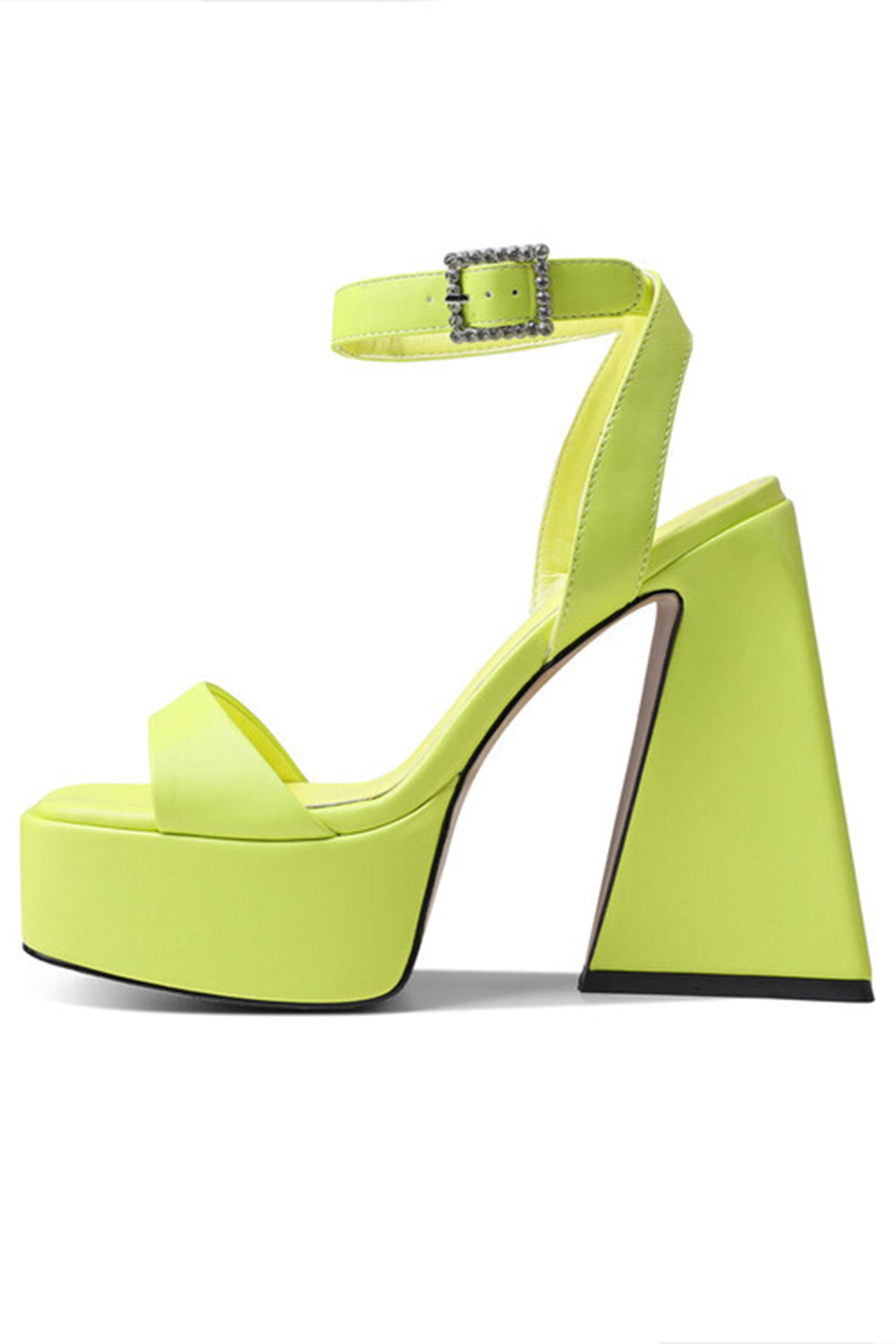 Green Platform Chunky Heel Sandals With Ankle Strap