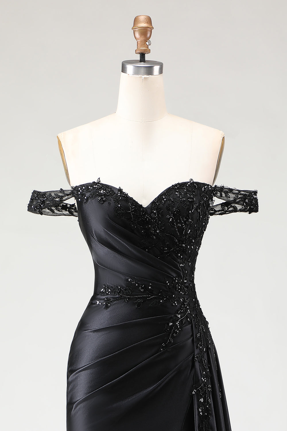 Black Off The Shoulder Appliqued Mermaid Prom Dress With Slit