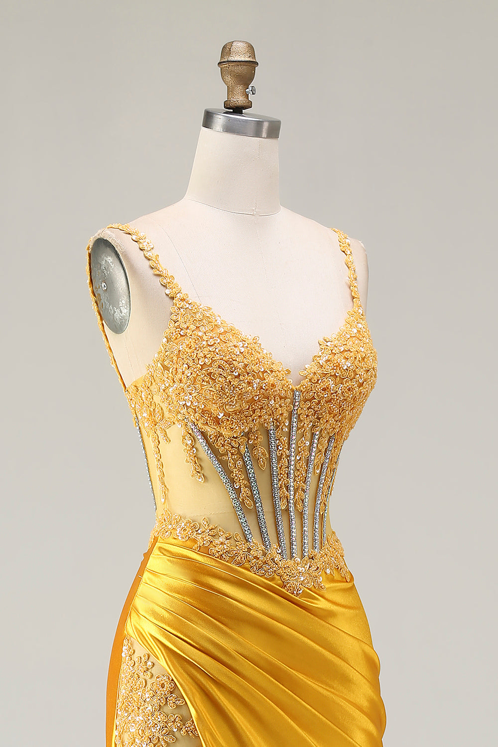 Mermaid Yellow Corset Beaded Prom Dress With Slit