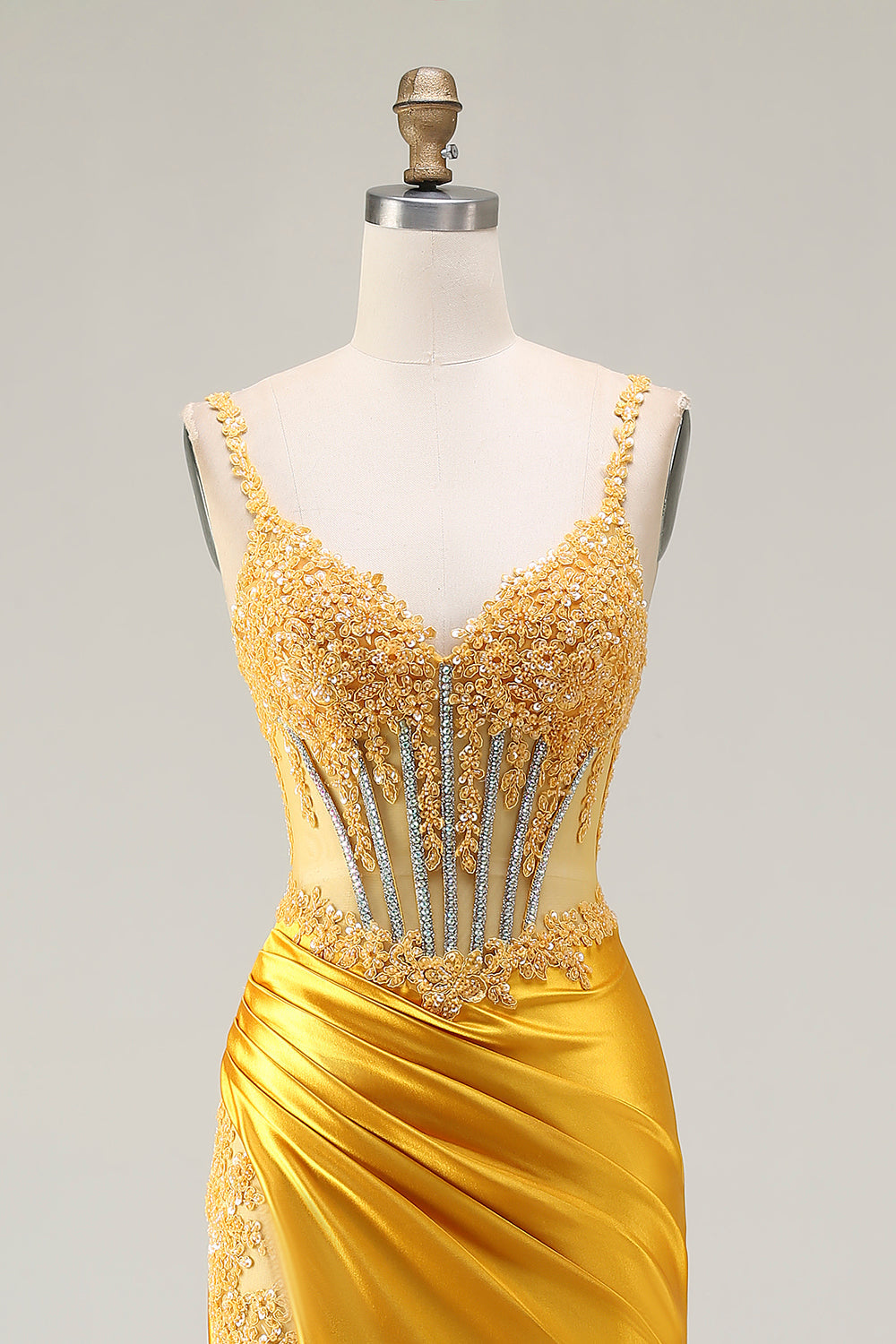 Mermaid Yellow Corset Beaded Prom Dress With Slit