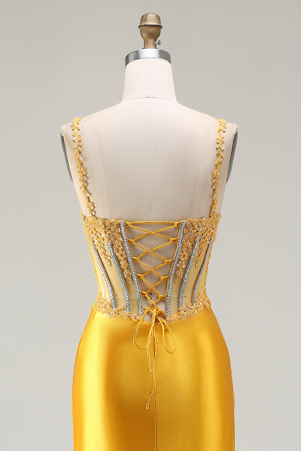 Mermaid Yellow Corset Beaded Prom Dress With Slit