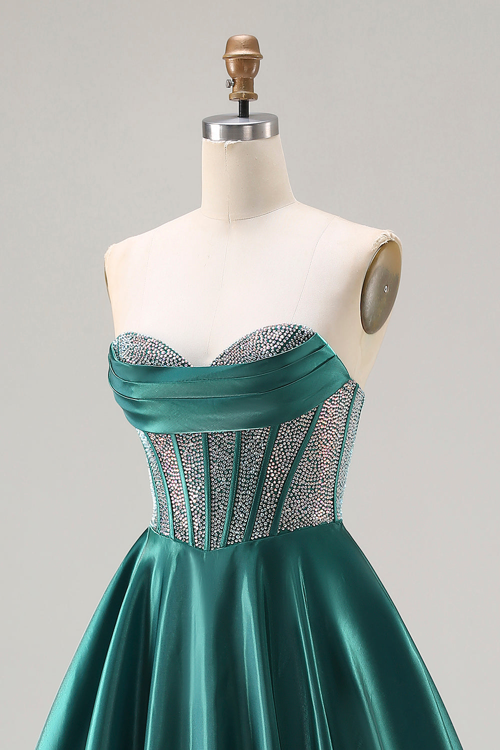Sweetheart Dark Green Princess Corset Prom Dress With Beading