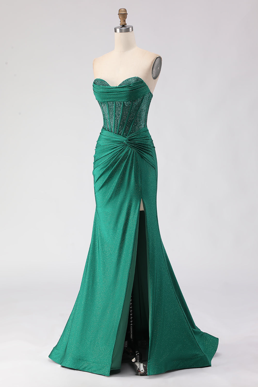 Dark Green Mermaid Sweetheart Beaded Corset Prom Dress With Slit