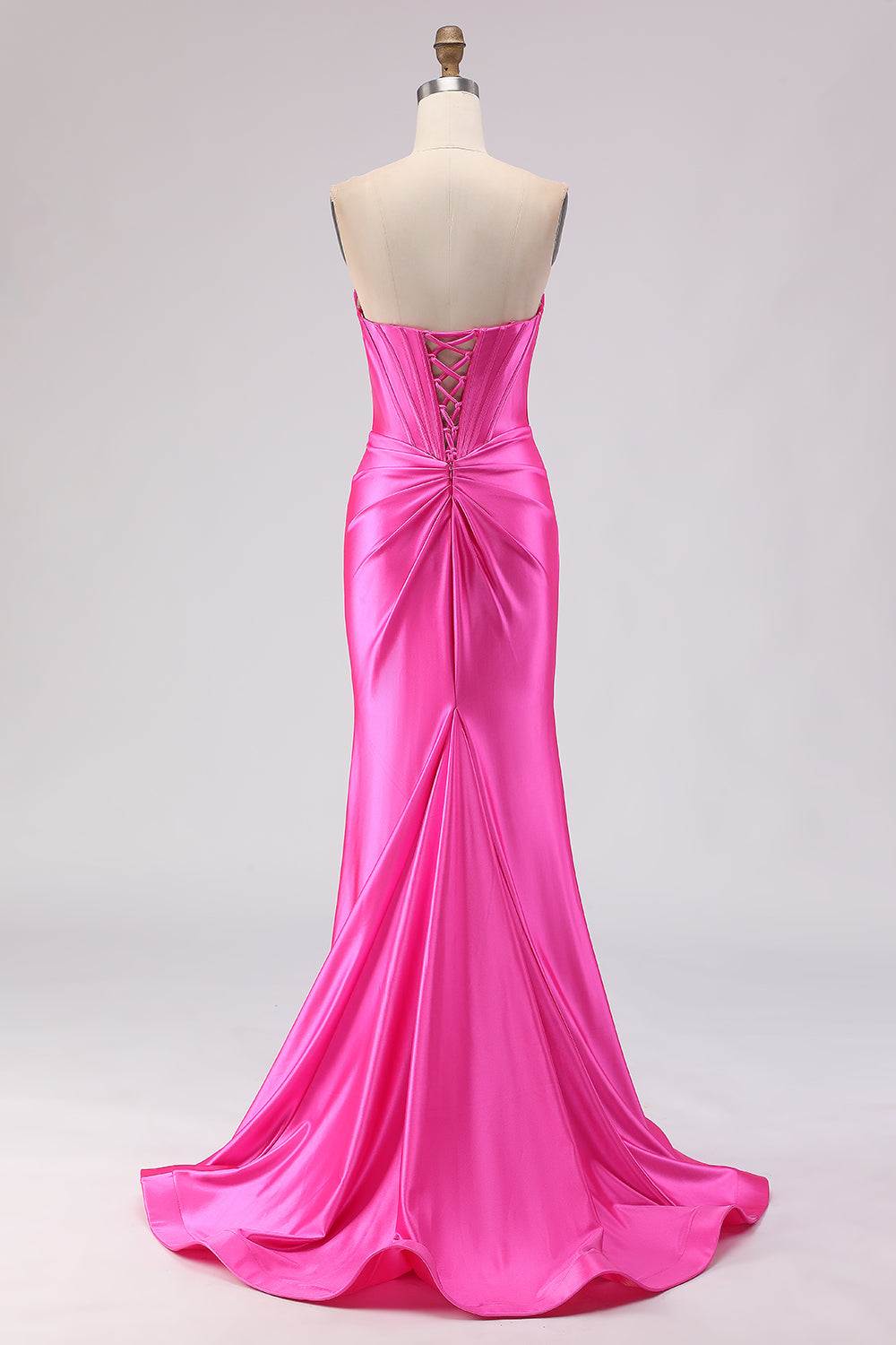 Fuchsia Sweetheart Beaded Satin Mermaid Prom Dress With Slit