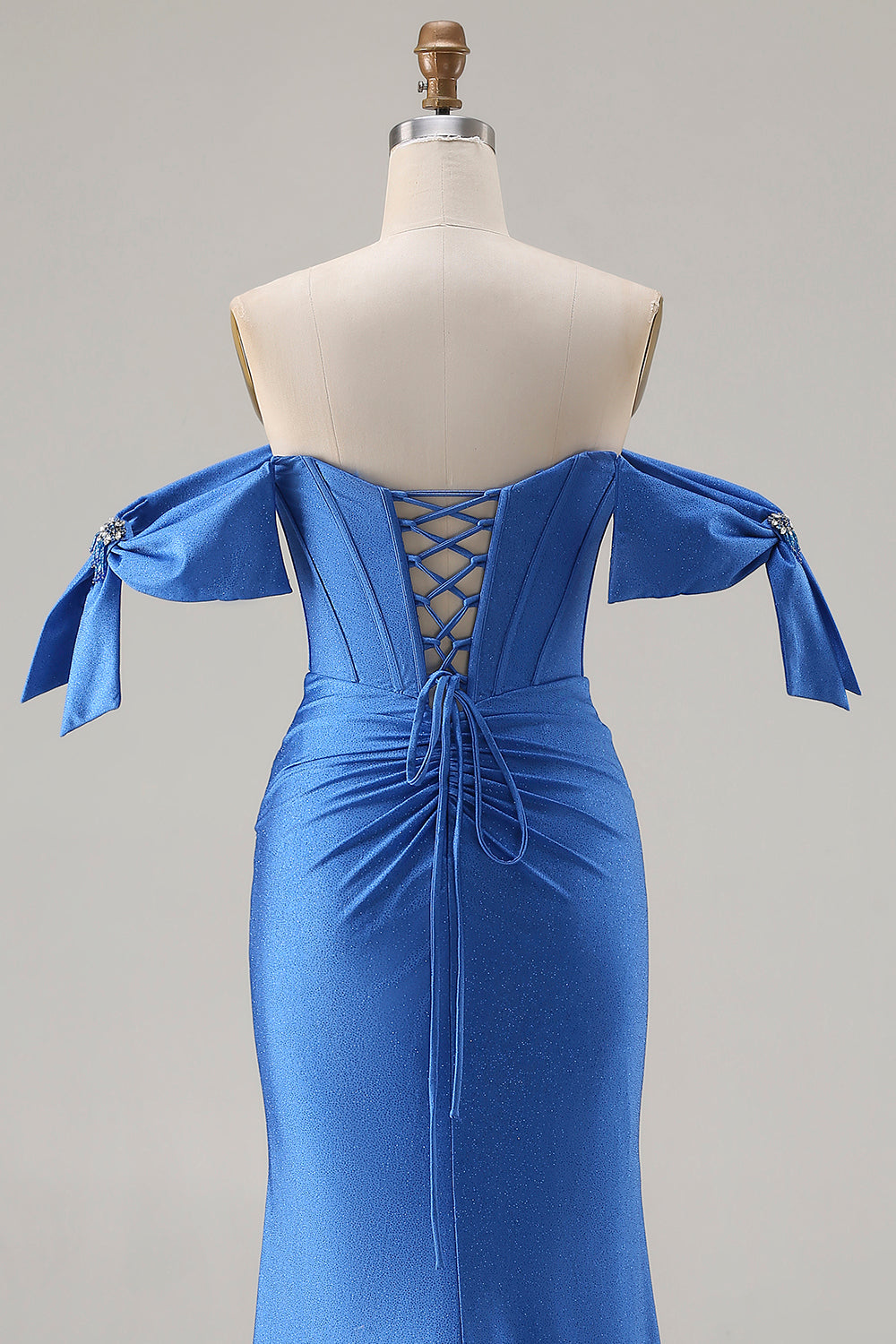 Royal Blue Off The Shoulder Mermaid Satin Prom Dress With Slit