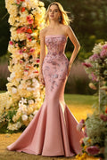 Blush Mermaid Strapless Corset Sequin Satin Prom Dress