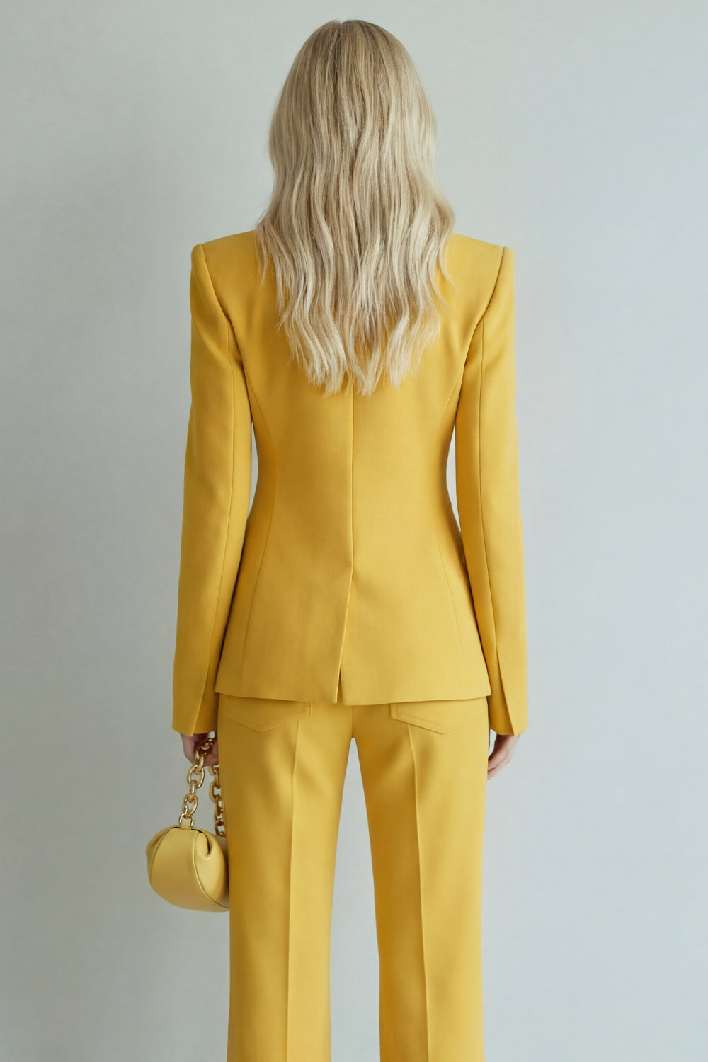 Yellow Peaked Lapel Single Buckle 2 Piece Slim Fit Women Suits