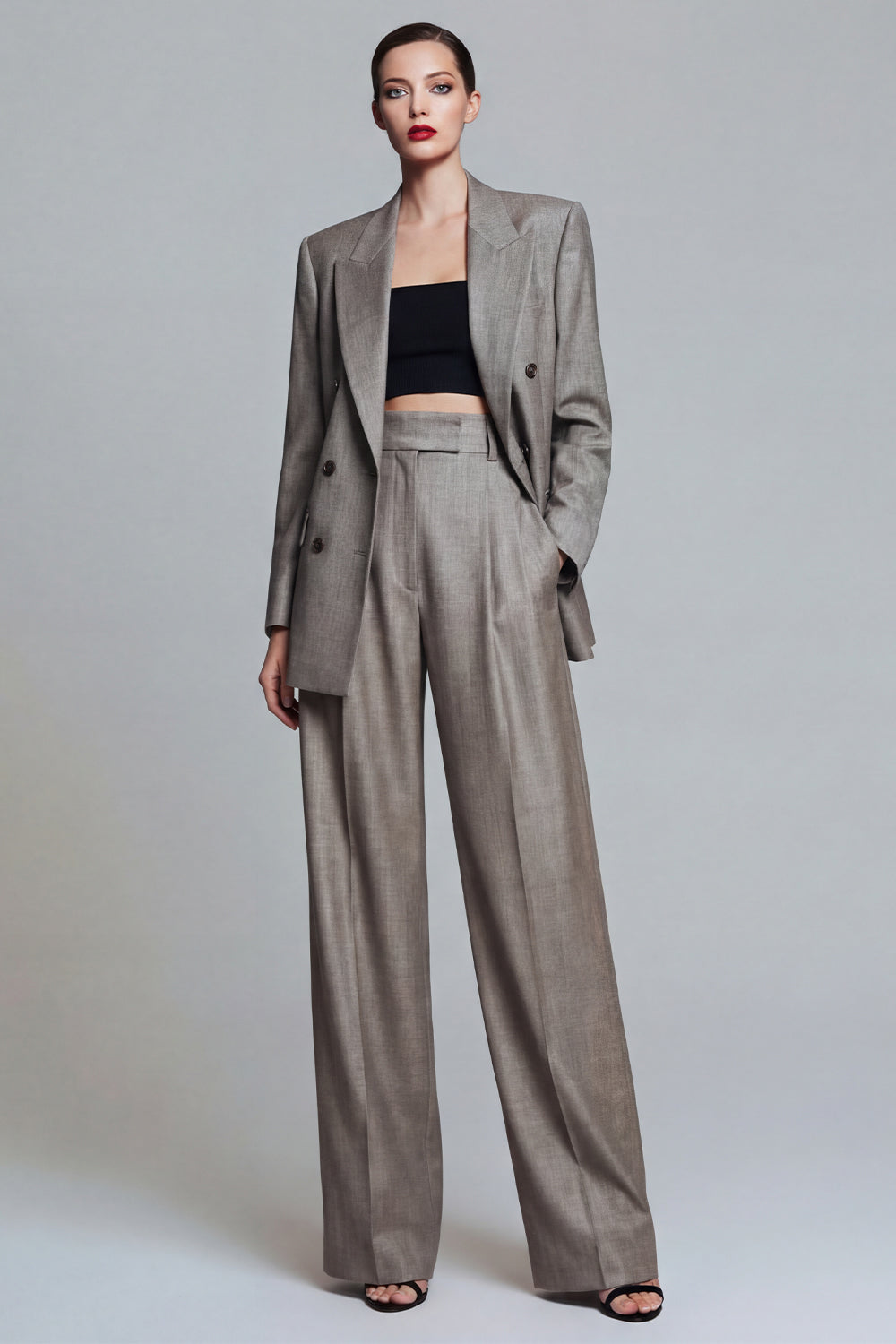Peaked Lapel Grey 2 Piece Women Suits