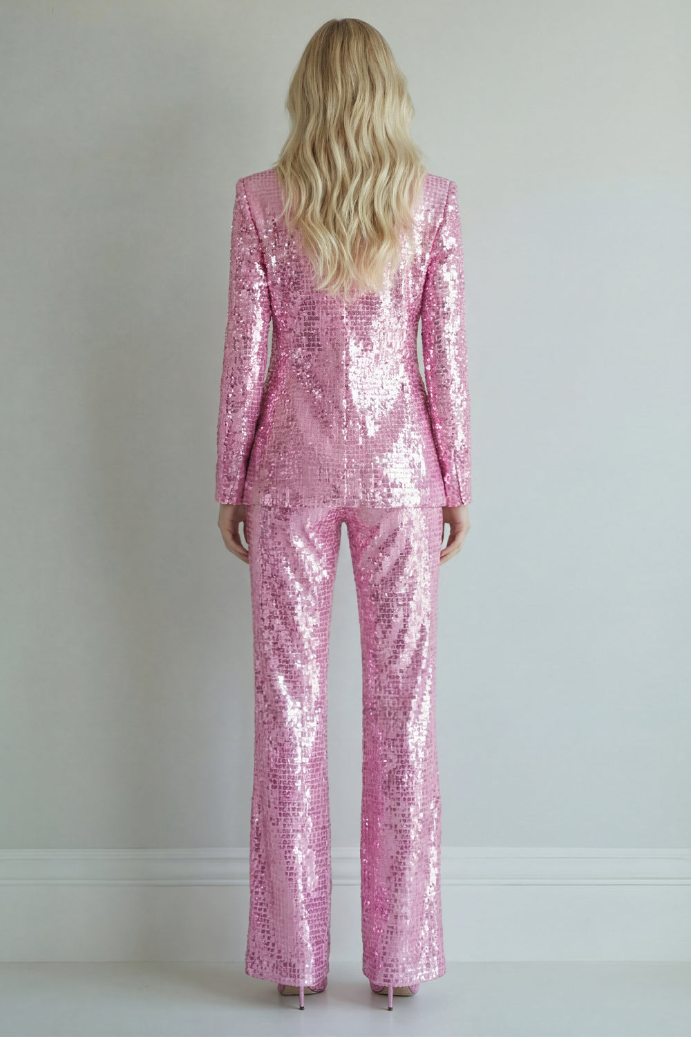Sparkly Notched Lapel Pink 2 Piece Women Prom Suits