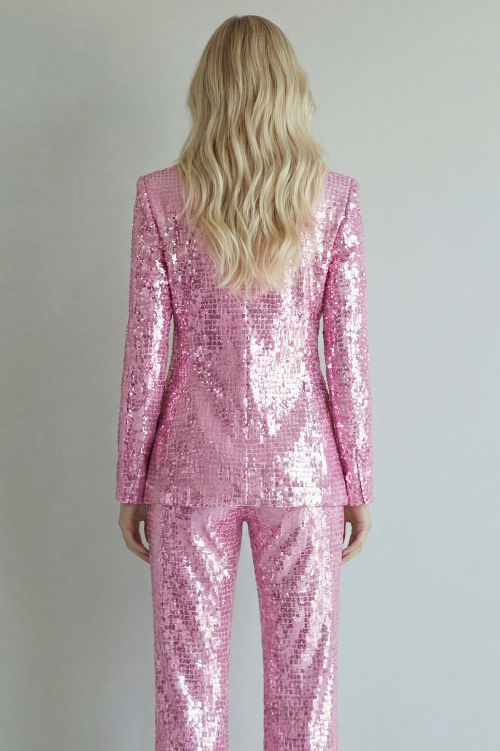 Sparkly Notched Lapel Pink 2 Piece Women Prom Suits