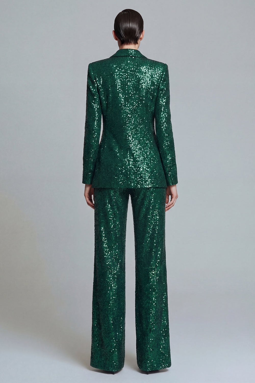 Sparkly Dark Green Peaked Lapel 2 Piece Women Prom Suits
