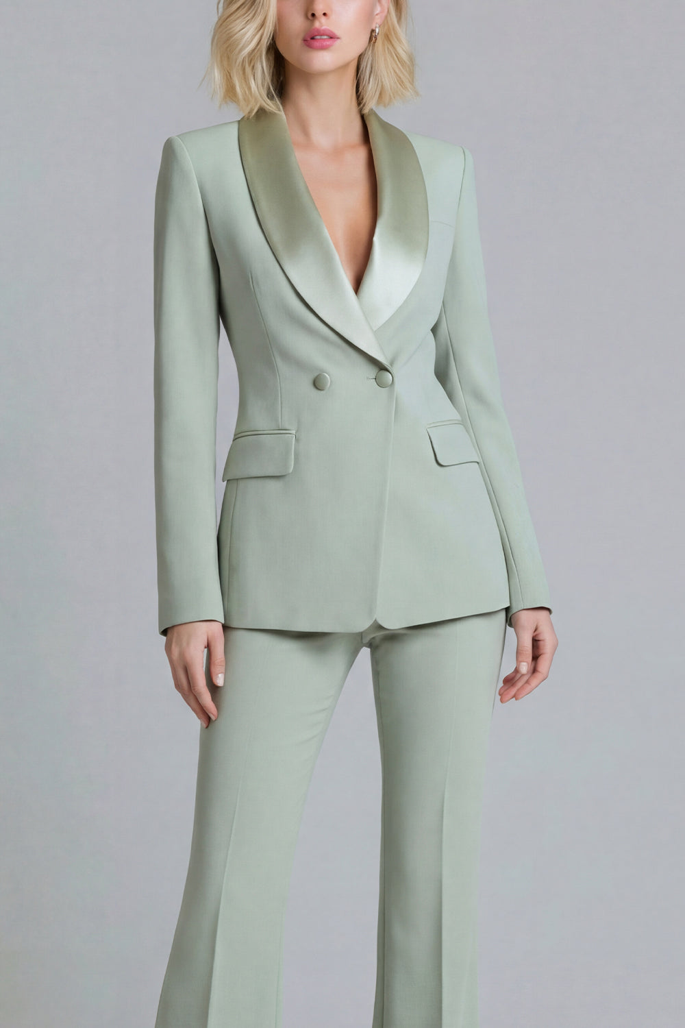Shawl Lapel Green 2 Piece Classic Women Suits
