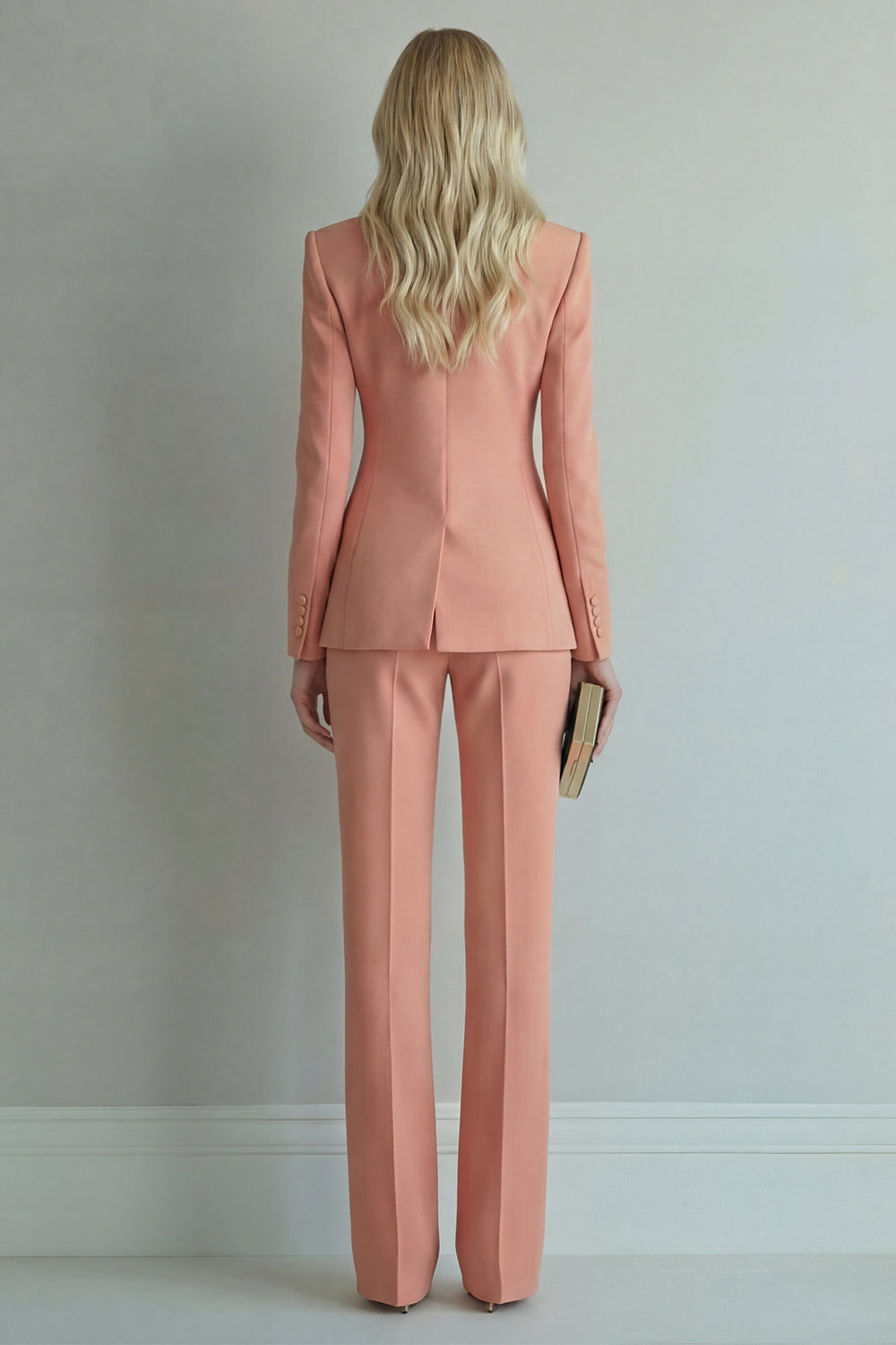 Peaked Lapel 2 Piece Slim Fit Orange Women Suits