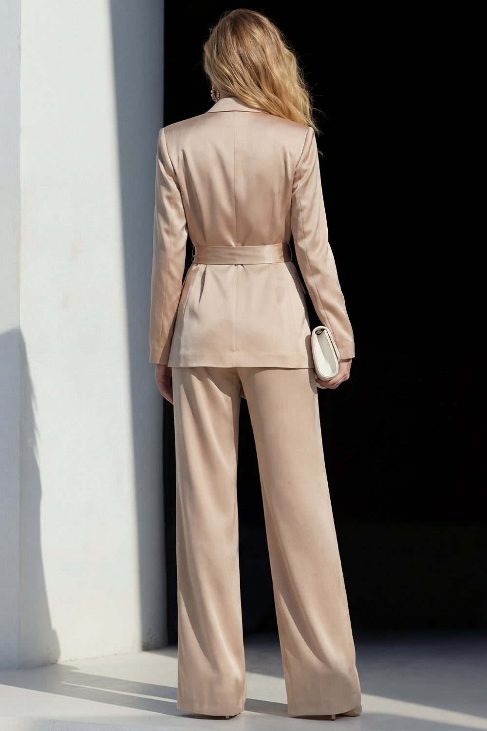 Champagne Peaked Lapel 2 Piece Women Suits with Sash