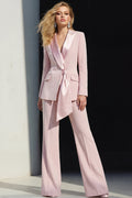 Pink Slim Fit Peaked Lapel 2 Piece Women Suits