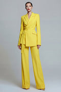 Notched Lapel Yellow 2 Piece Women Suits with Sash