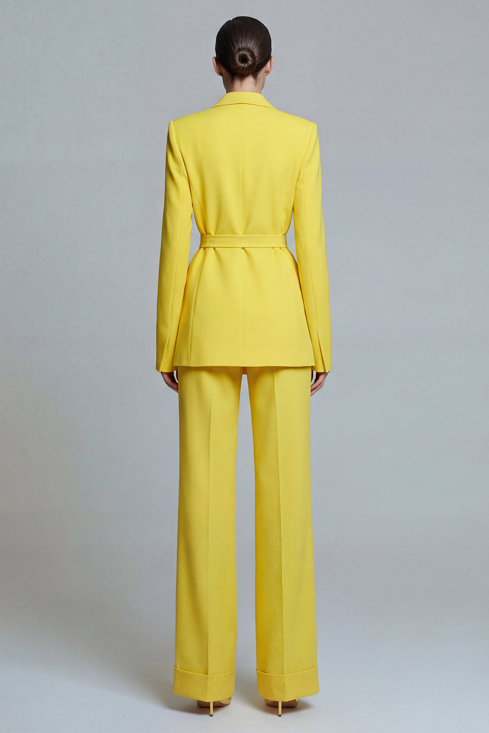 Notched Lapel Yellow 2 Piece Women Suits with Sash