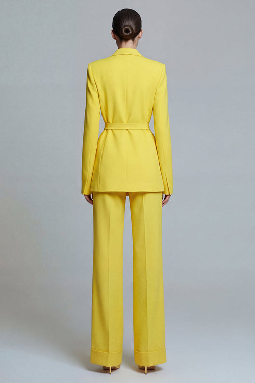Notched Lapel Yellow 2 Piece Women Suits with Sash