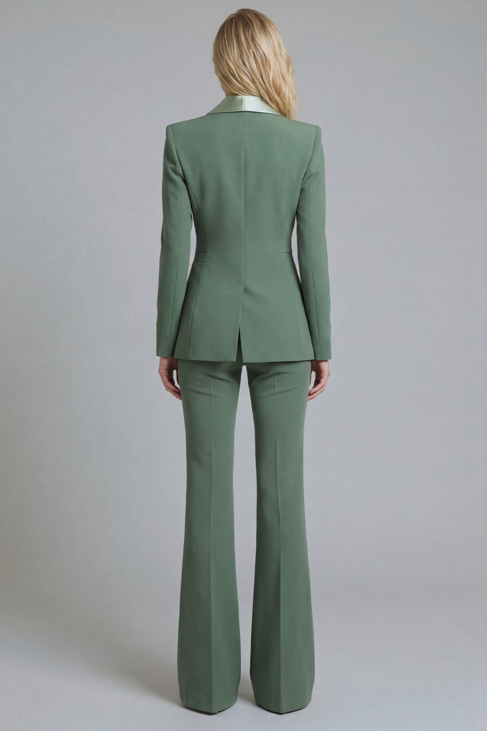 Shawl Lapel 2 Piece Grey Green Slim Fit Women Suits