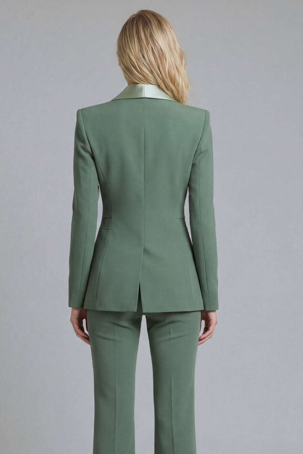 Shawl Lapel 2 Piece Grey Green Slim Fit Women Suits