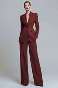 Peaked Lapel 2 Piece Burnt Orange Slim Fit Women Suits