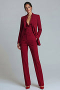 Burgundy Peaked Lapel 2 Piece Slim Fit Women Suits