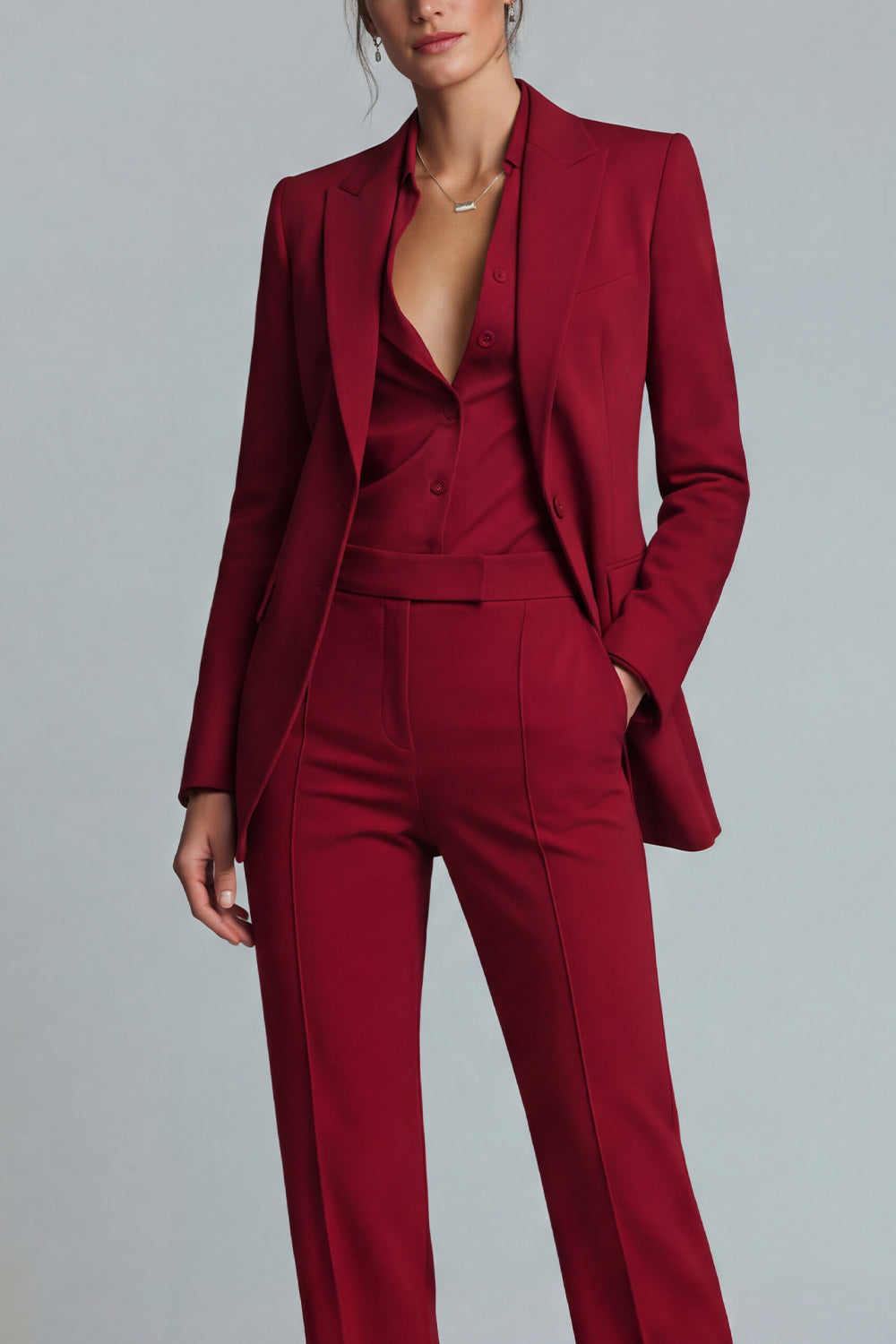 Burgundy Peaked Lapel 2 Piece Slim Fit Women Suits