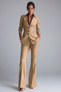 Kahki Peaked Lapel 2 Piece Single Breasted Women Suits