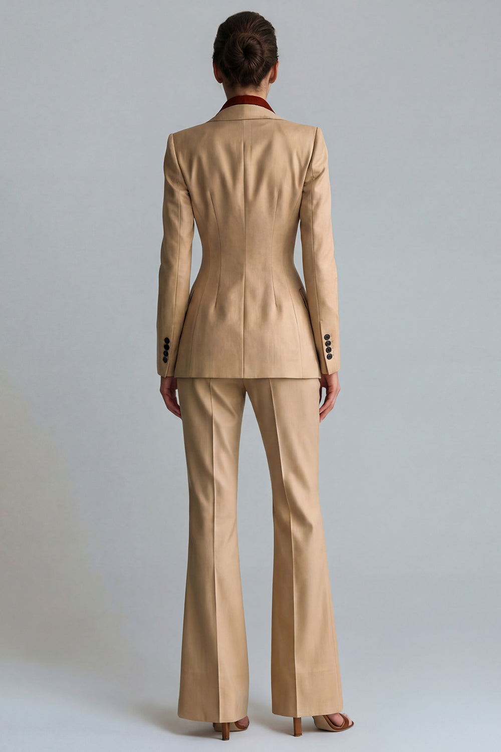 Kahki Peaked Lapel 2 Piece Single Breasted Women Suits
