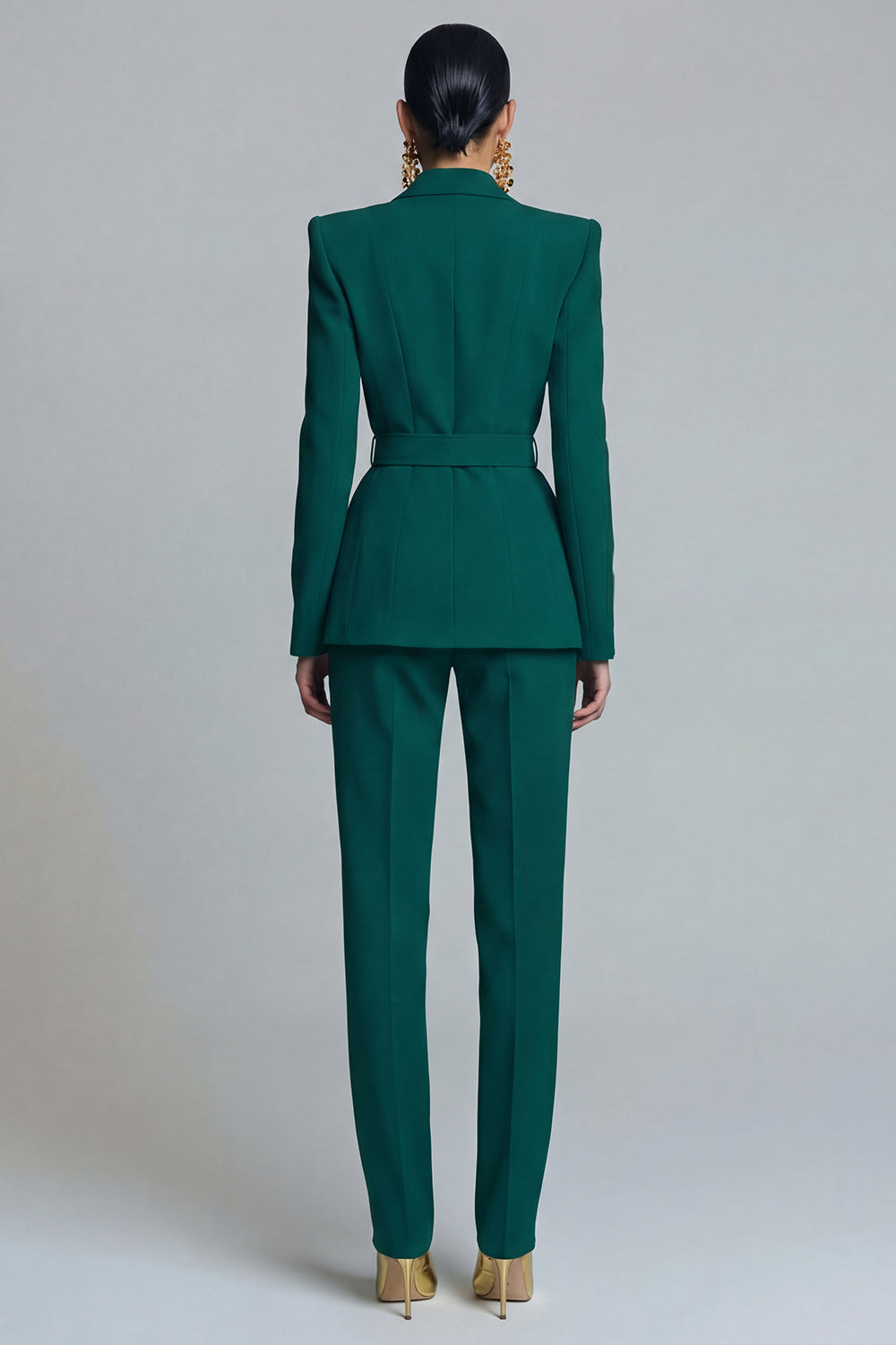 Dark Green Peaked Lapel 2 Piece Women Suits with Belt
