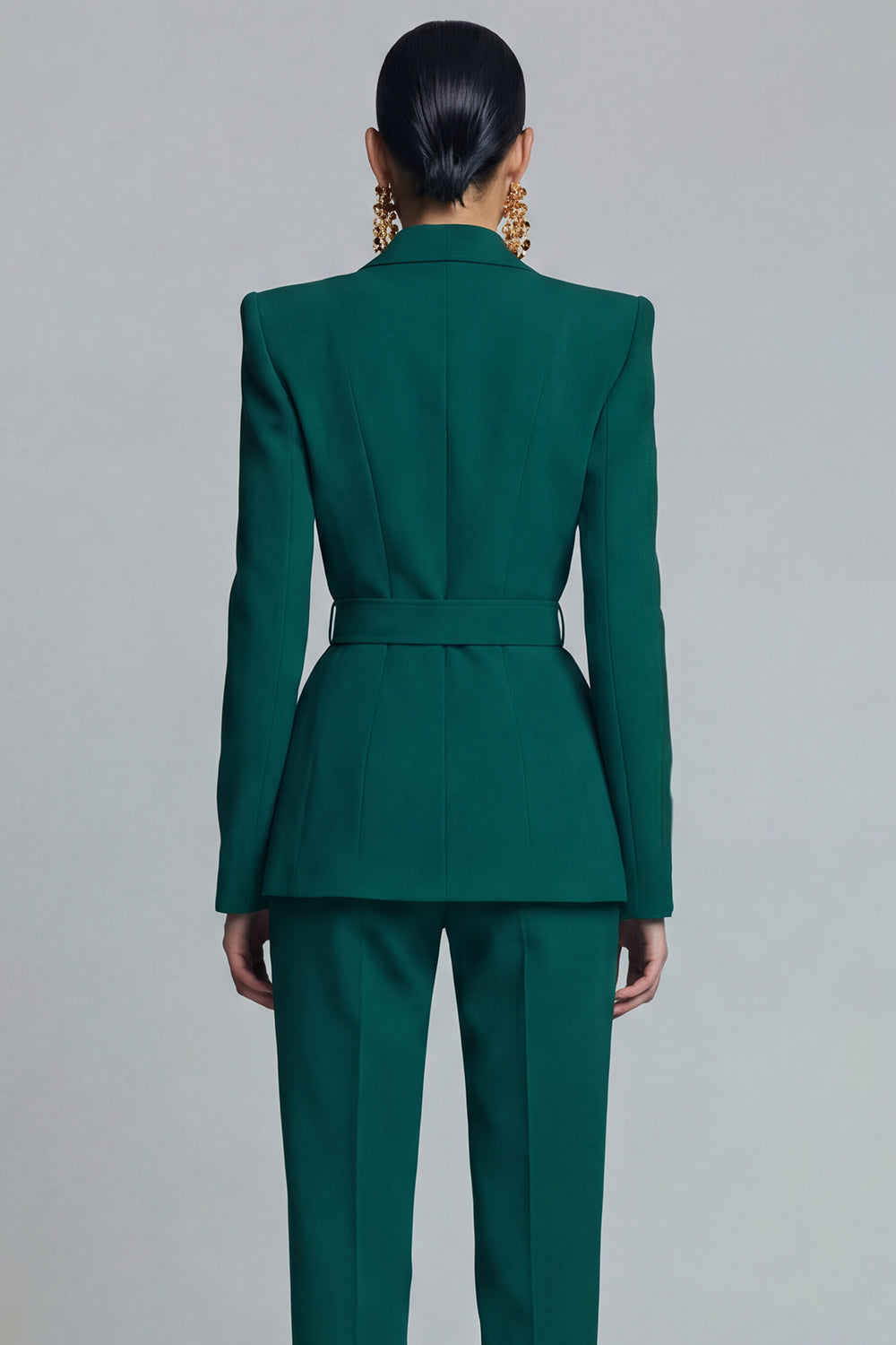 Dark Green Peaked Lapel 2 Piece Women Suits with Belt
