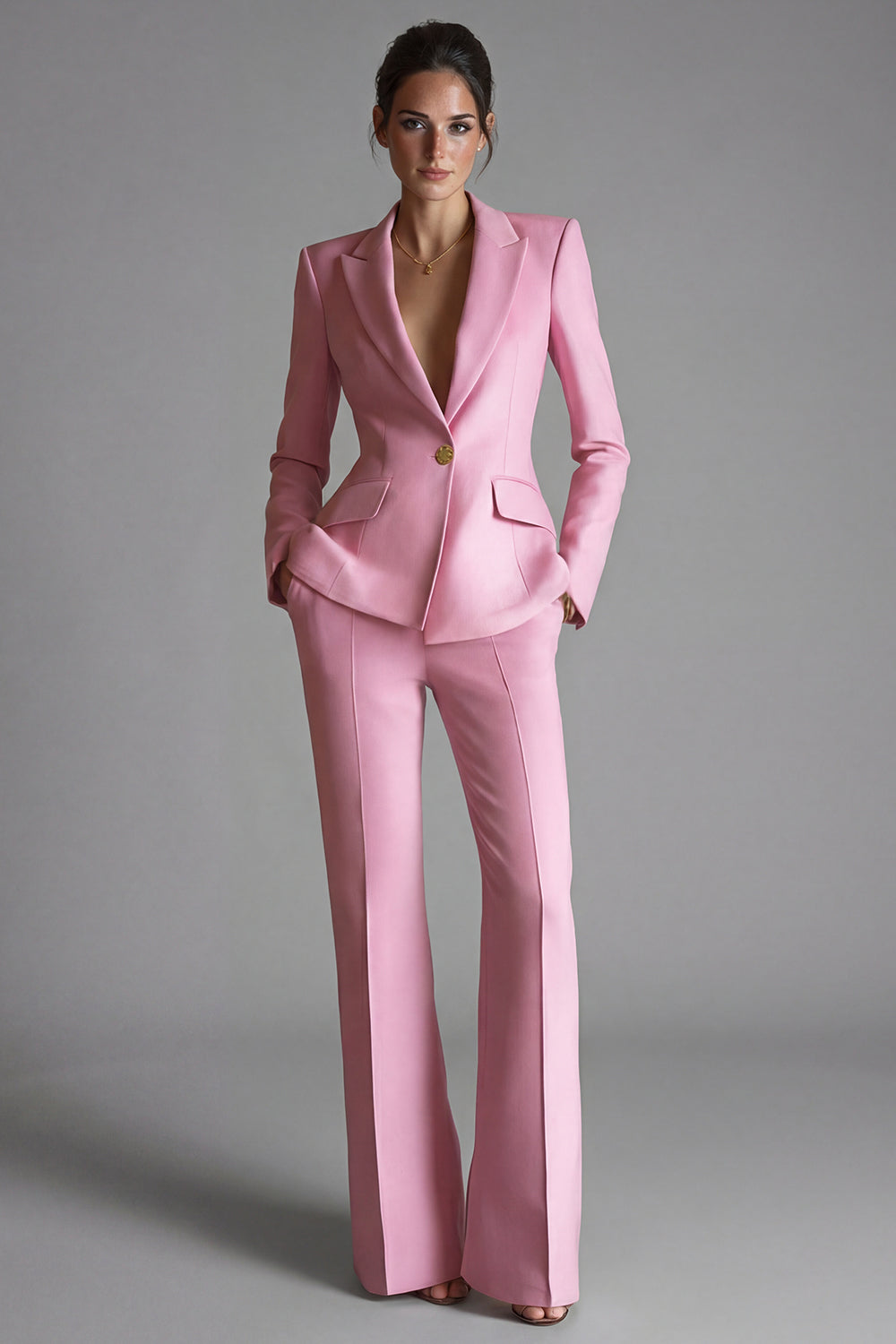 Pink Peaked Lapel 2 Piece Slim Fit Women Suits