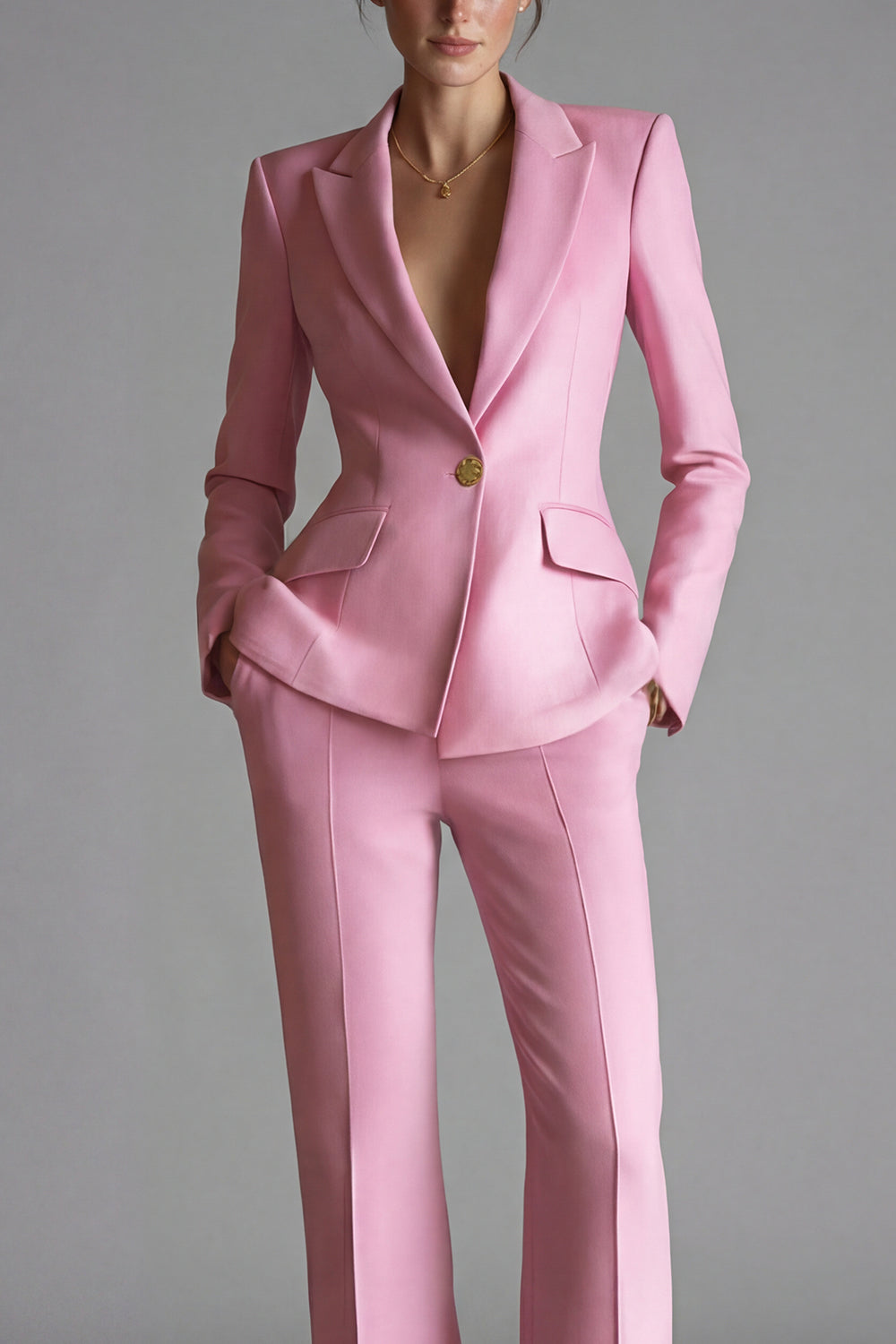 Pink Peaked Lapel 2 Piece Slim Fit Women Suits