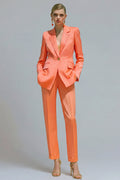 Orange 2 Piece Notched Lapel Single Buckle Women Suits