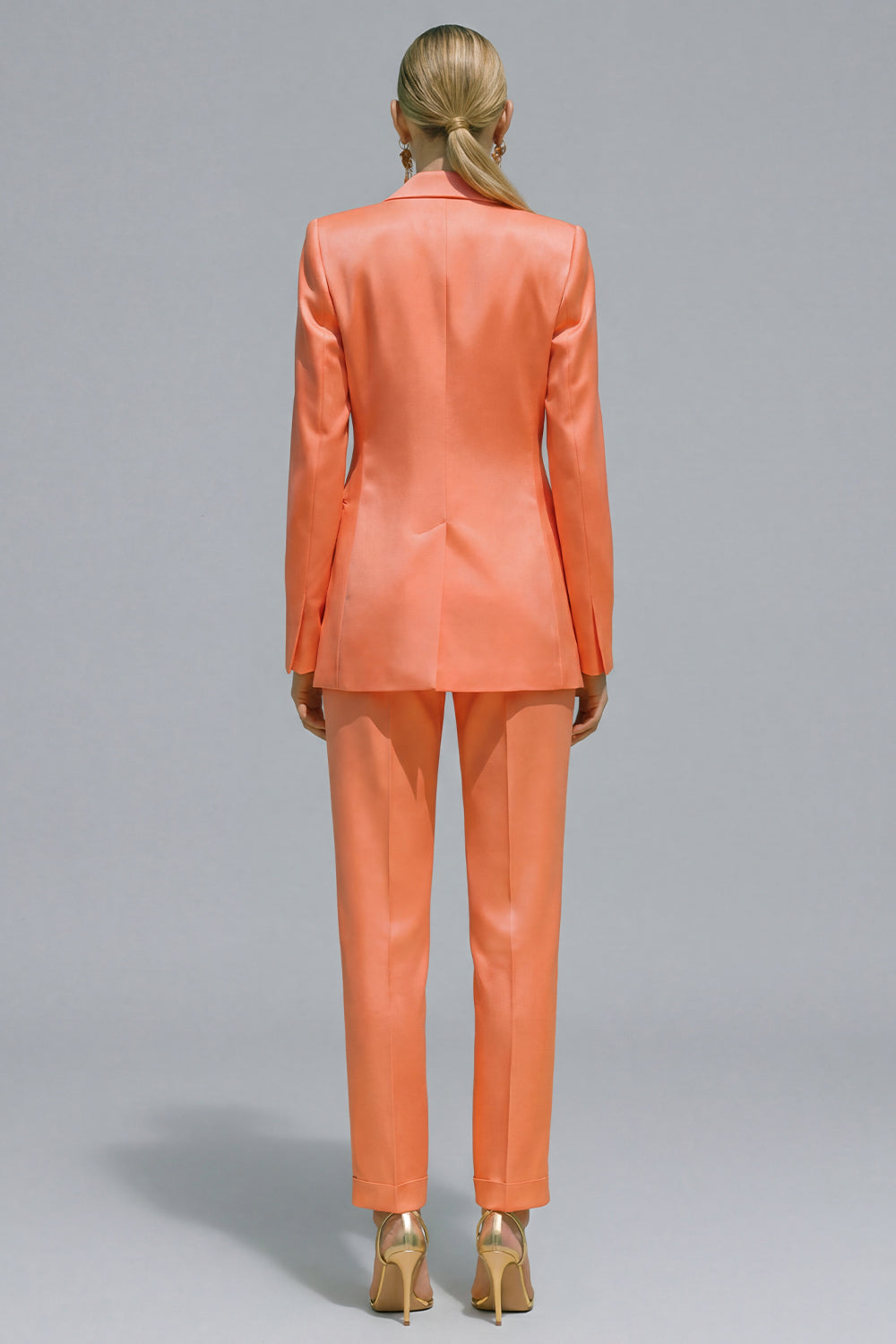 Orange 2 Piece Notched Lapel Single Buckle Women Suits
