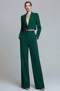 2 Piece Dark Green Peaked Lapel Women Suits