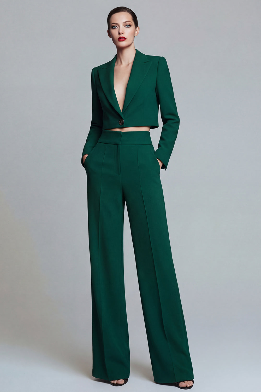 2 Piece Dark Green Peaked Lapel Women Suits