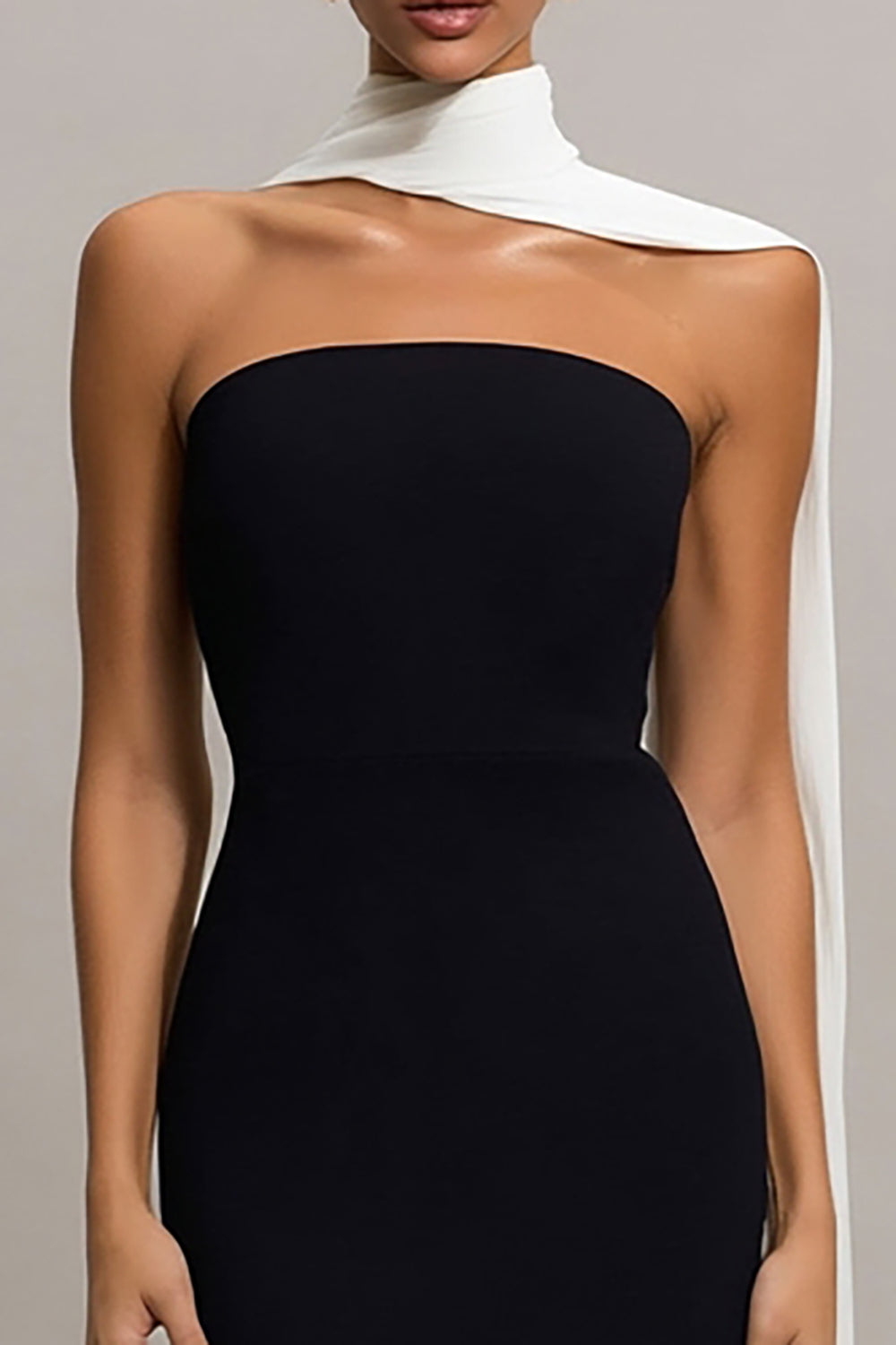 Strapless Mermaid Satin Maxi Black Tie Dress With Streamer