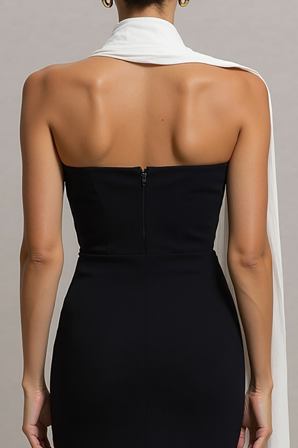 Strapless Mermaid Satin Maxi Black Tie Dress With Streamer