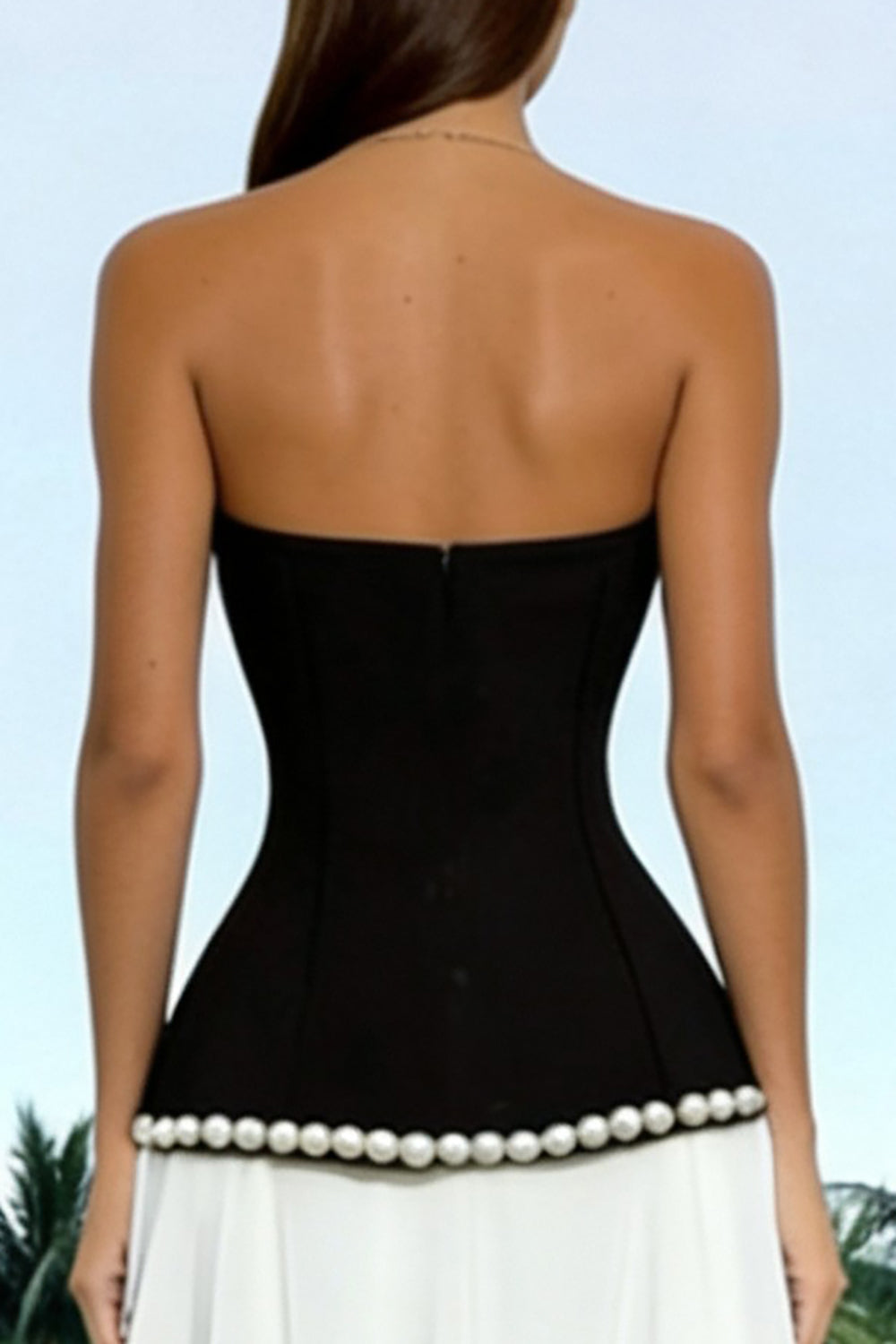 Black and White A-Line Sweetheart Maxi Formal Dress With Pearls