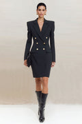 Black Peaked Lapel Bodycon Short Work Dress