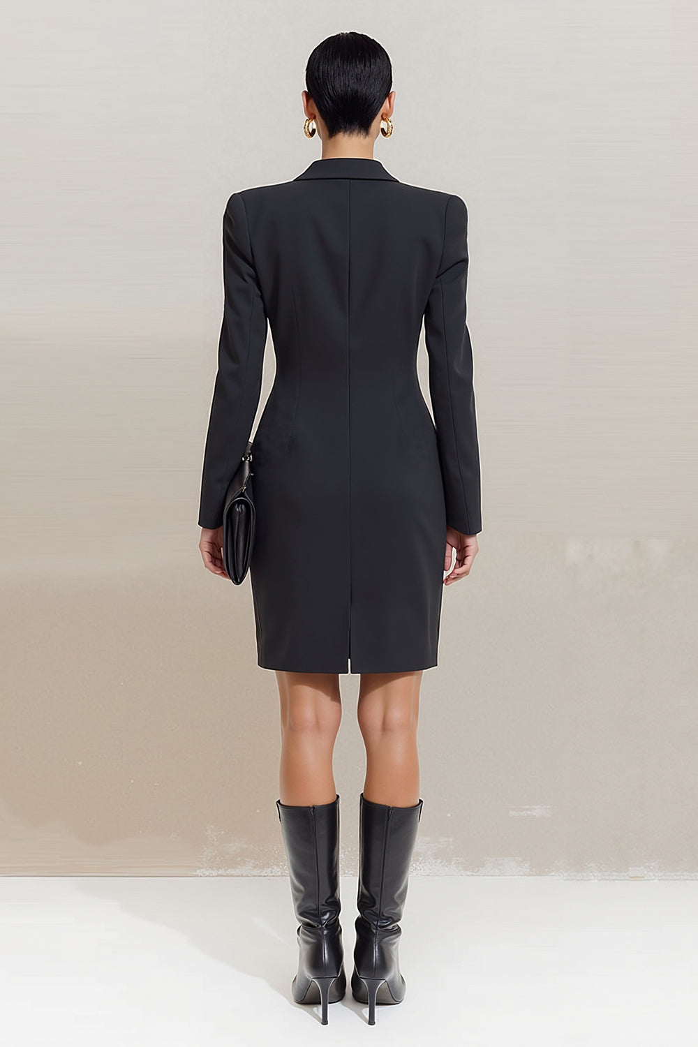 Black Peaked Lapel Bodycon Short Work Dress