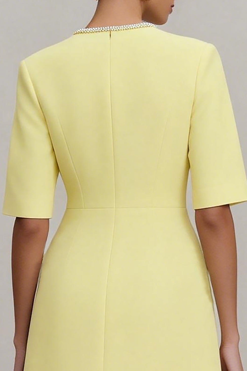 Light Yellow A Line Round Neck Short Work Dress