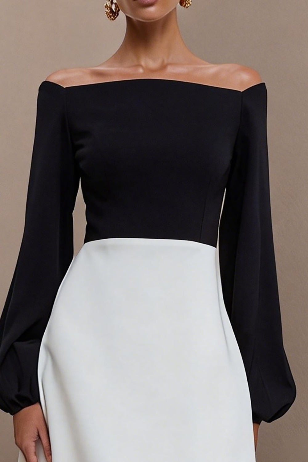 Black and White Long Sleeve A Line Work Dress