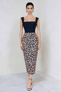 Black and Brown Leopard Bodycon Square Neck Work Dress