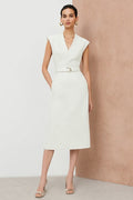 Ivory Sheath Cap Sleeve Midi Work Dress