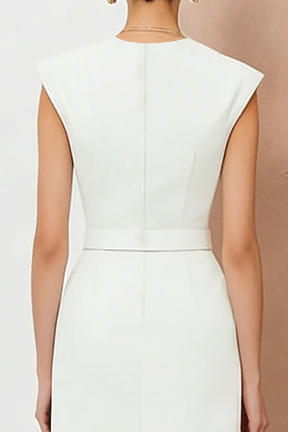 Ivory Sheath Cap Sleeve Midi Work Dress